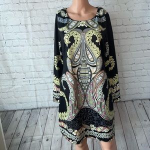 Aryeh Black & Green tropical long sleeve dress size M